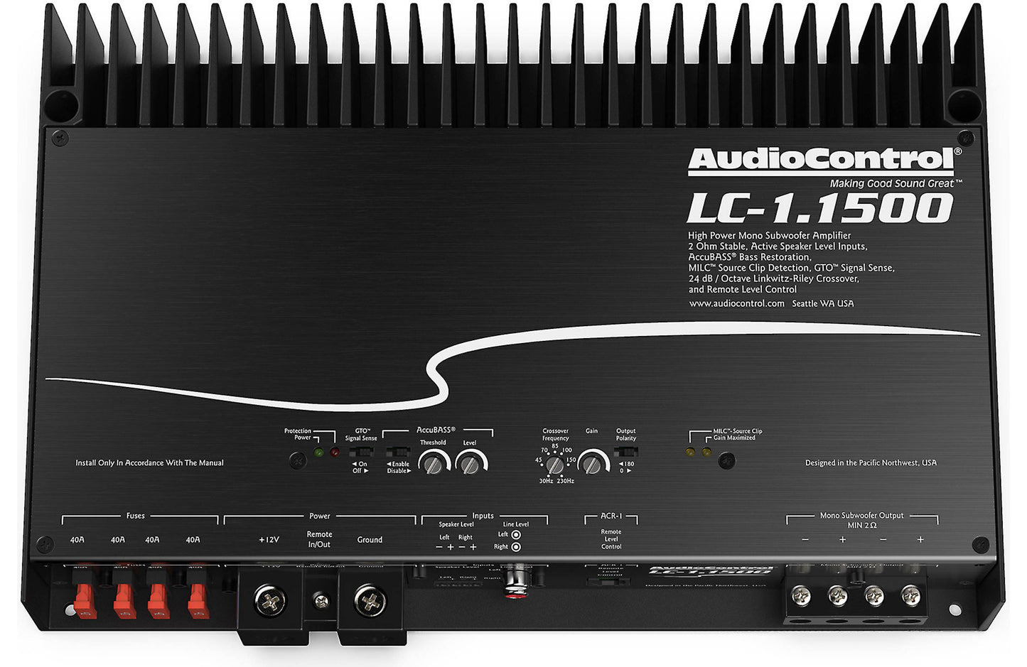 AudioControl LC-1.1500 Mono subwoofer amplifier — 1,500 watts RMS x 1 at 2 ohms