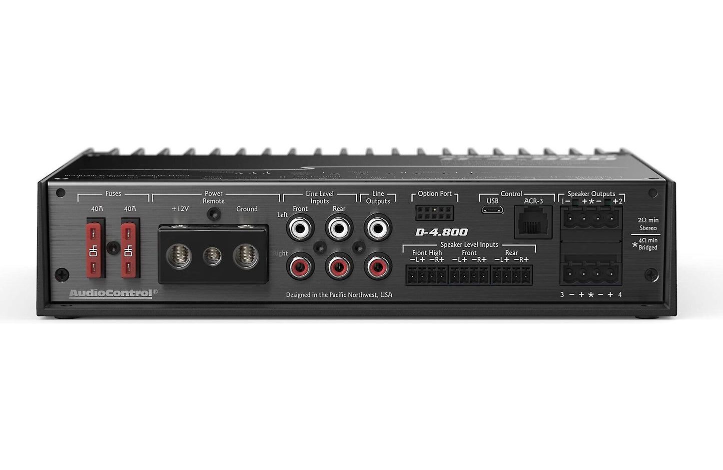 AudioControl D-4.800 D Series 4-channel car amplifier with digital signal processing — 125 watts x 4