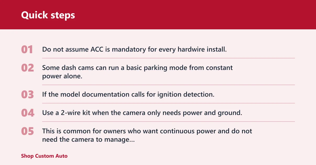 Quick steps: Does your dash cam need ACC wiring?
