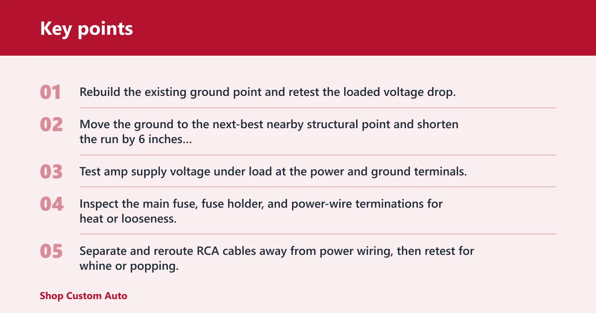 Key points: What symptoms point to a bad amp ground, and what points somewhere else?