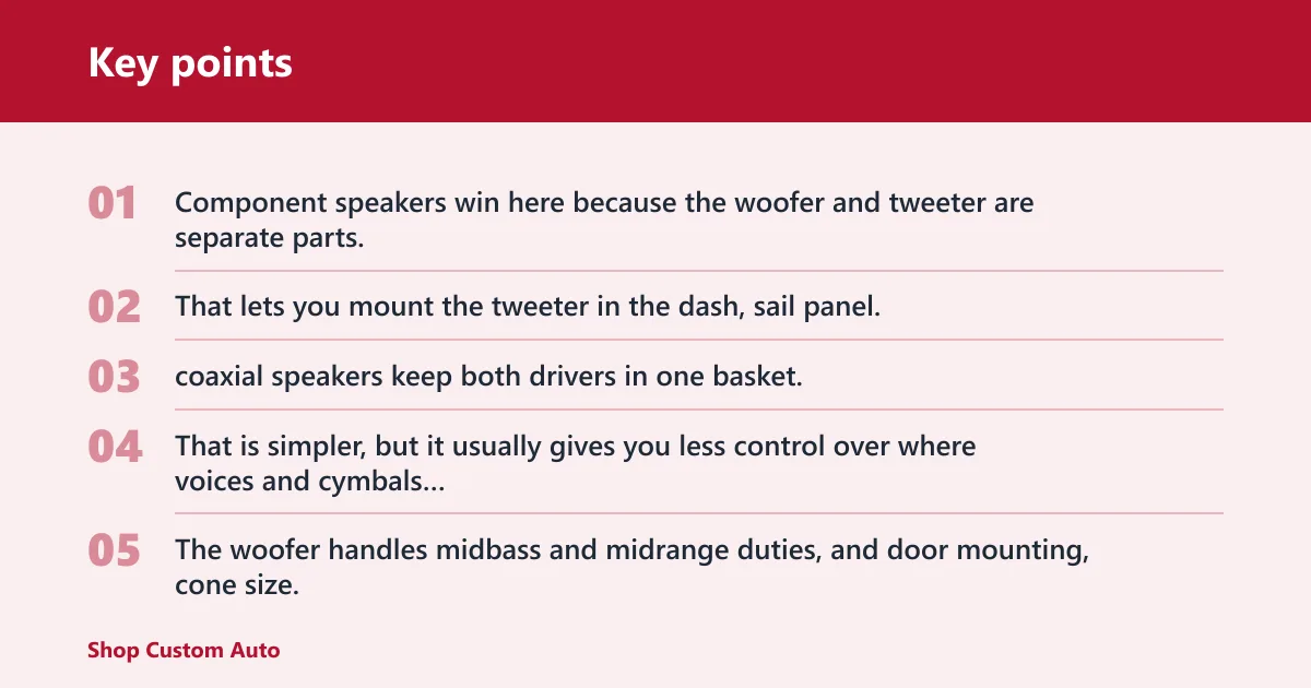 Key points: Component speakers vs coaxial at a glance