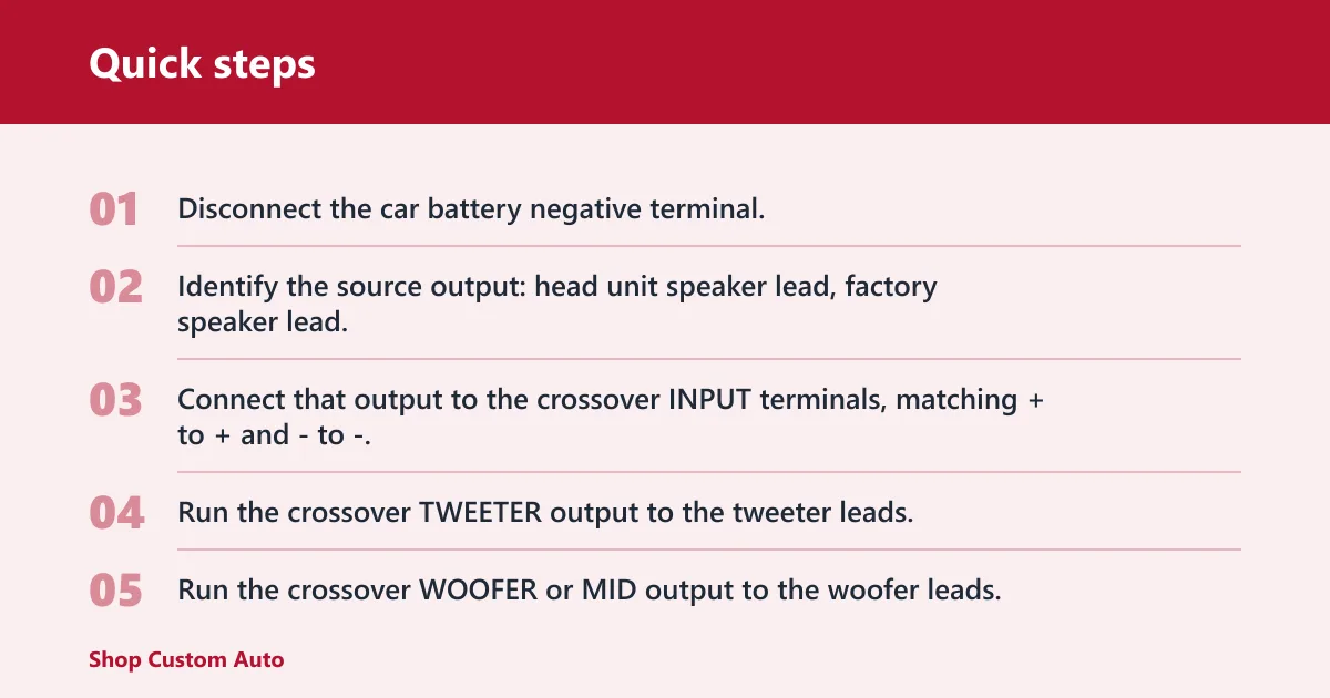 Quick steps: How do you wire component speakers with a crossover?