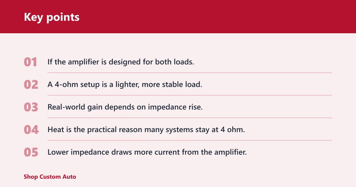 Key points: 2 ohm vs 4 ohm subwoofers