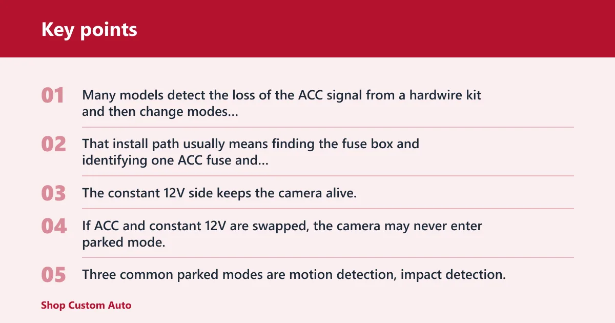Key points: How does parking mode on a dash cam work?
