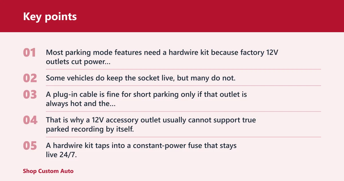 Key points: Do you need a hardwire kit for parking mode?
