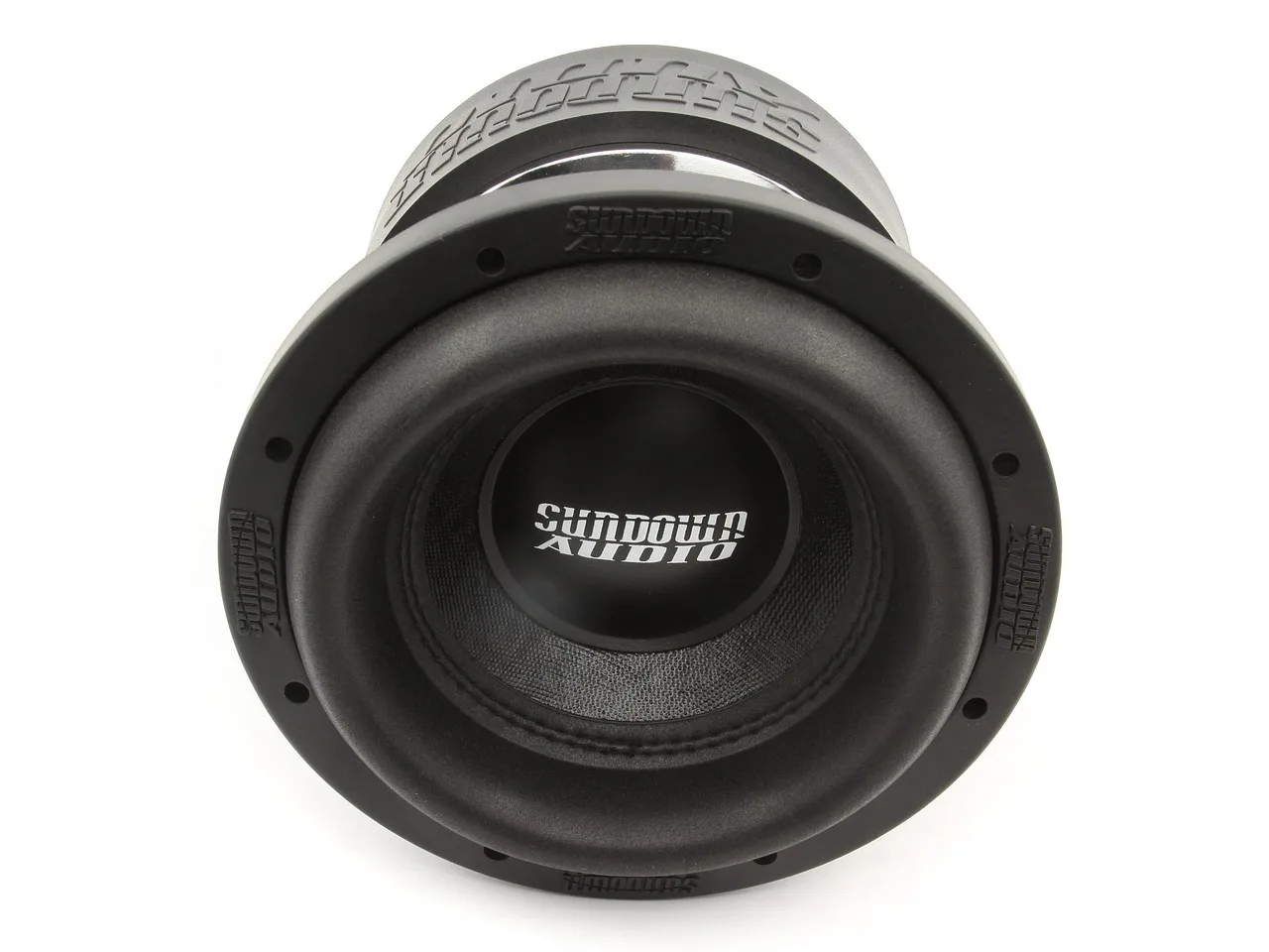 Driver in a car comparing subwoofer phase settings beside an amplifier in the trunk