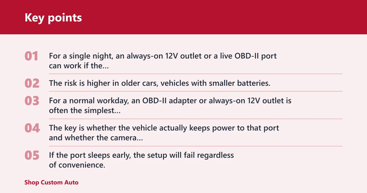 Key points: Which option is best for overnight parking, workday parking, or airport storage?