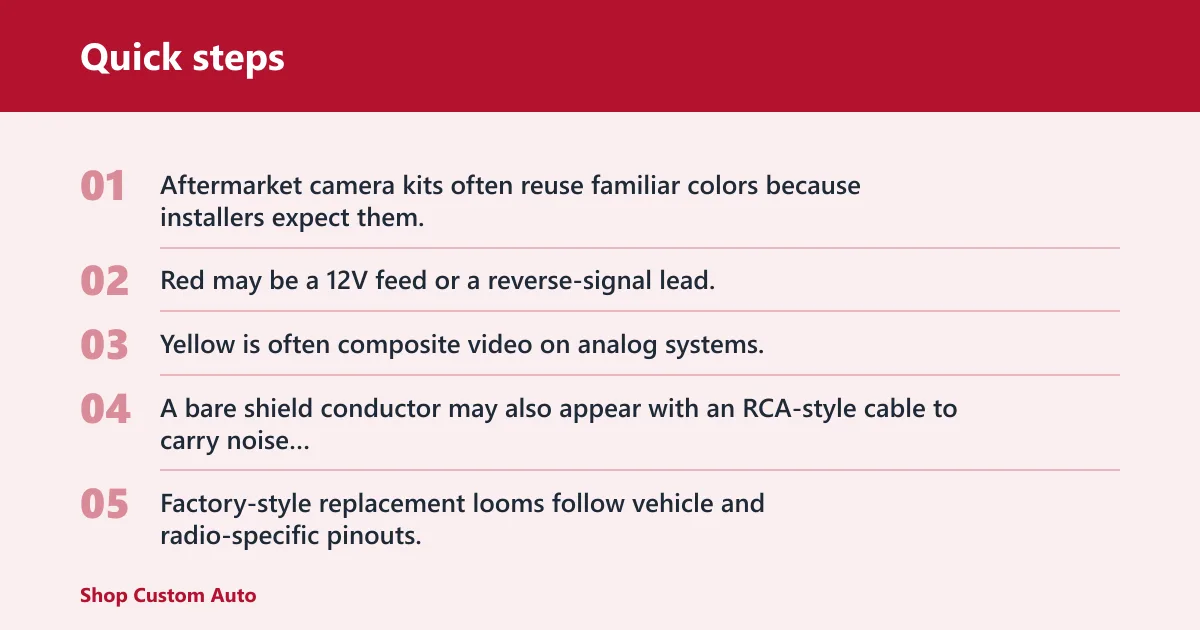 Quick steps: What backup camera wire colors usually mean