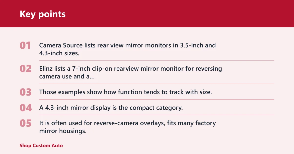 Key points: Mirror monitor sizes