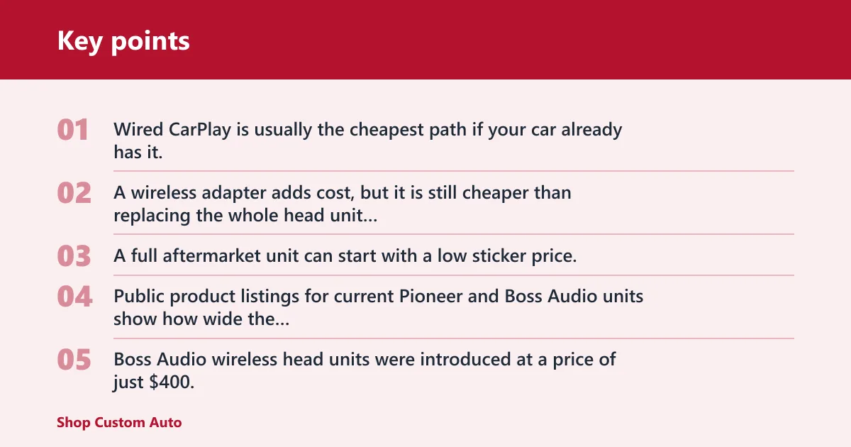 Key points: Wireless CarPlay comparison matrix